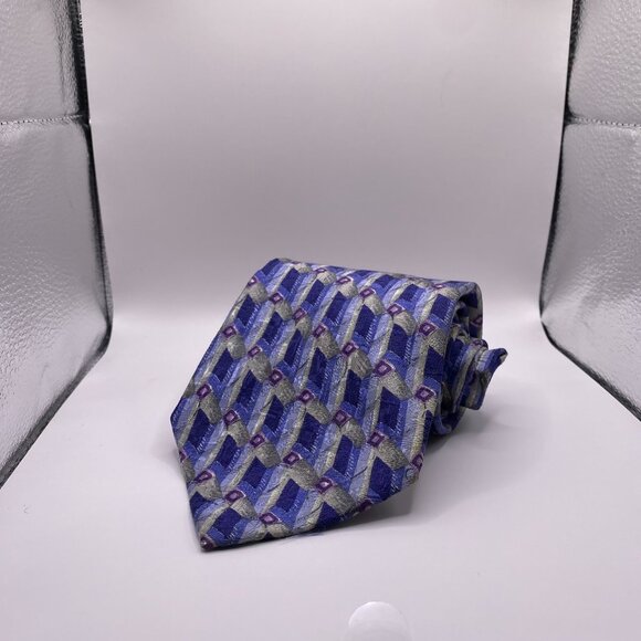 Vintage Today's Man Blue Silver & Purple 100% Silk Tie 60"x4" Made in Italy #367 - Picture 2 of 6